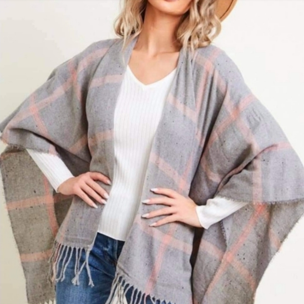 Gray & Pink Plaid Shawl